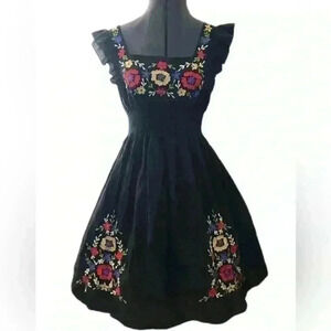 VTG Speed Control New York Black Embroidered Dress Women M